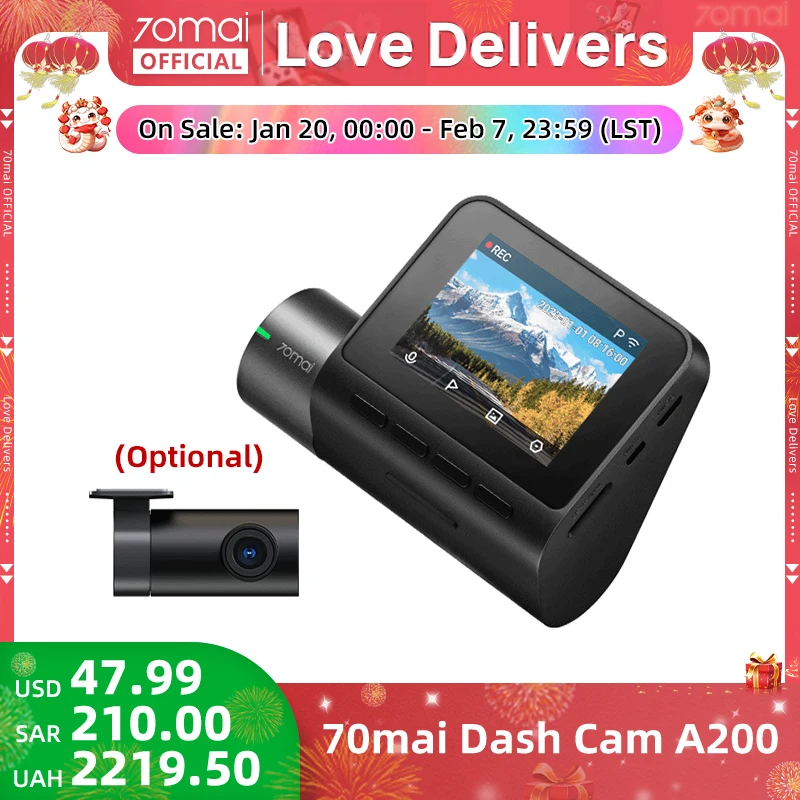 70mai Dash Cam A200 2'' LCD Screen 70mai A200 Car DVR1080P Auto Recorder 24H Parking Support 130° FOV Dual-channel Record