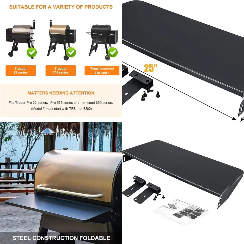 

Sturdy Foldable Prep Shelf for Traeger Pro 22, Pro 575, Ironwood 650 Grills - 25 x 12, Holds 60 lbs, BAC362 Accessory