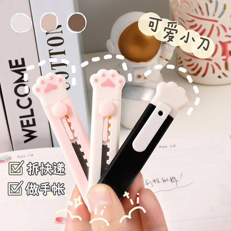 1pc Utility Knife Student Stationery Creative Handbook DIY Cutting Carving Cat Paw Shape Portable Cute Knife