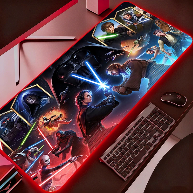 

Backlight Star Wars Mouse Pad Gamer Desk Mat PC Computer Anime RGB Mousepad Keyboard gaming Accessories Mausepad Durable