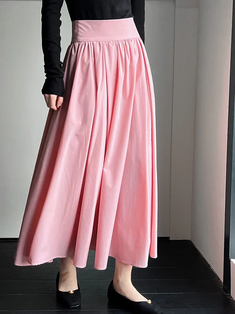 2024 Spring New French Luxury Pink Half Skirt Large Hem A-Line Pleated Pleated Skirt