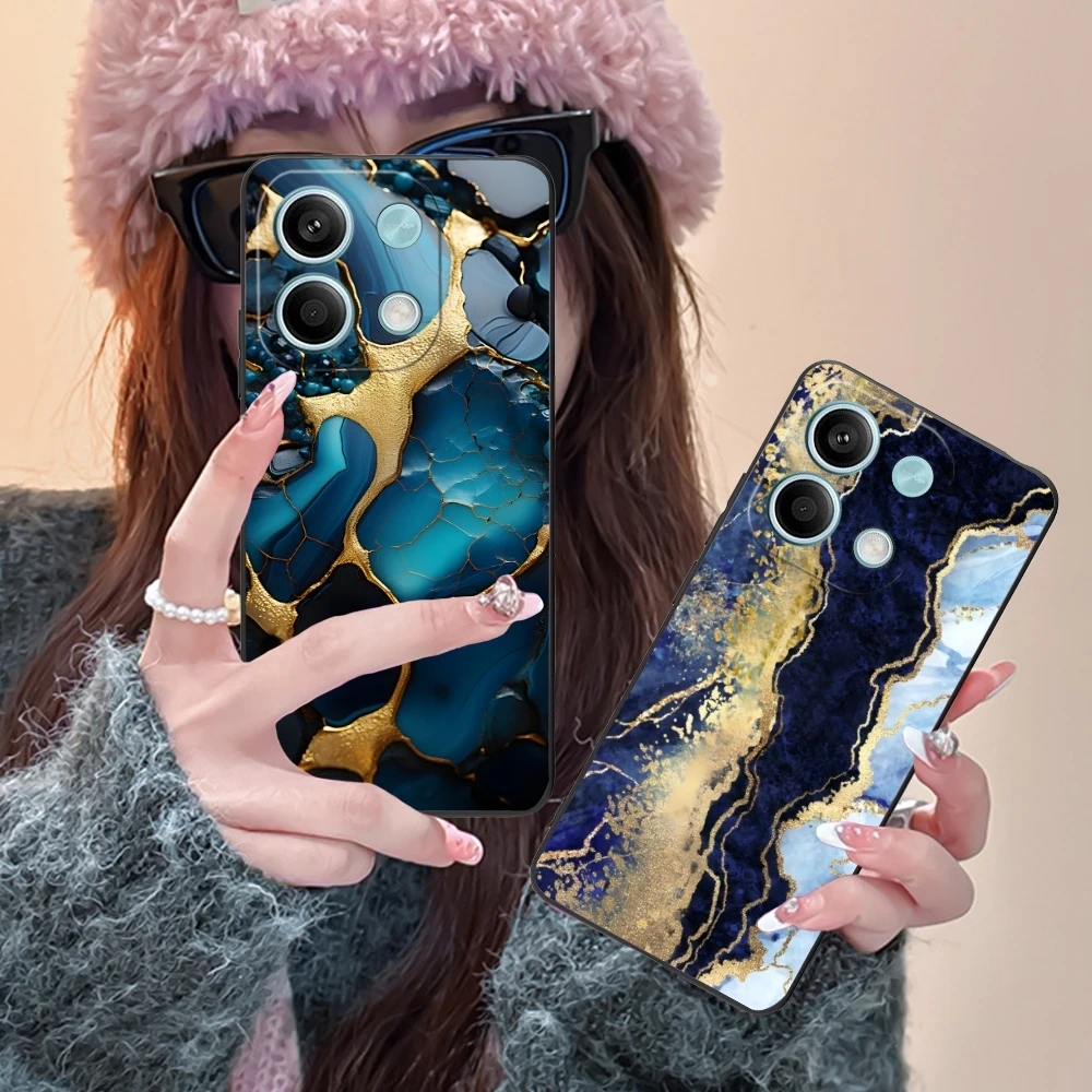 Luxury Golden Stone Mobile Cell Phone Case for Xiaomi Redmi Note 13 12 11 10 9 8 7 6 S A Pro Lite Plus 5G Black Cover Shell