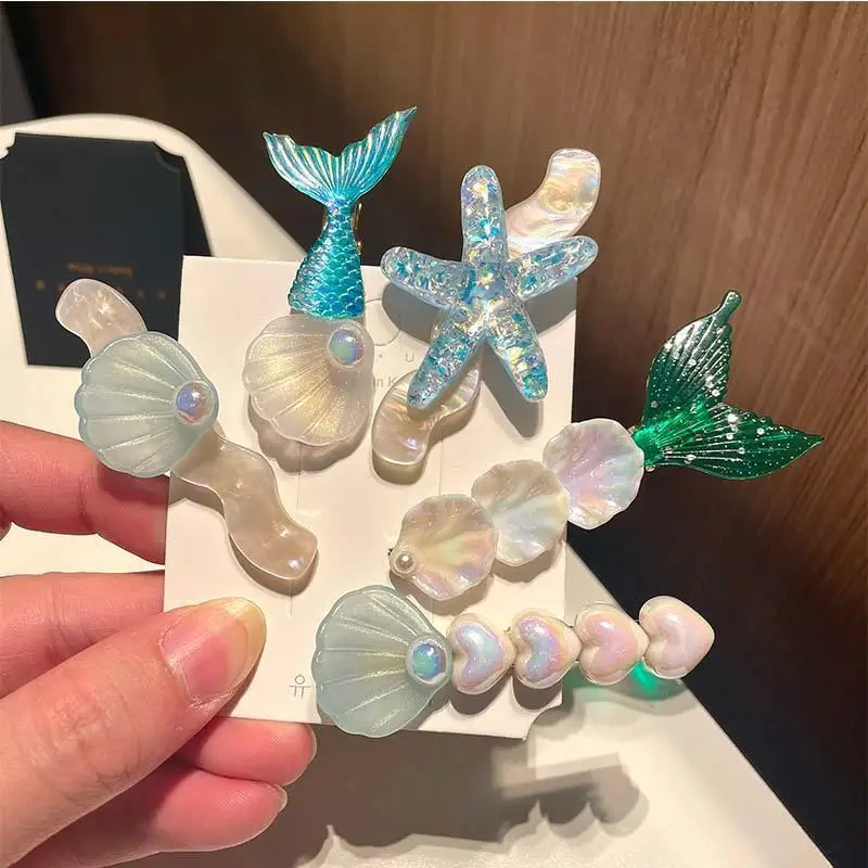 5 Stück Mädchen-Haarspangen mit niedlichem Meerjungfrauen- und Seestern-Design, rutschfester Griff für den täglichen Gebrauch, Geburtstagsfeiern und Strandausflüge – Detail 12