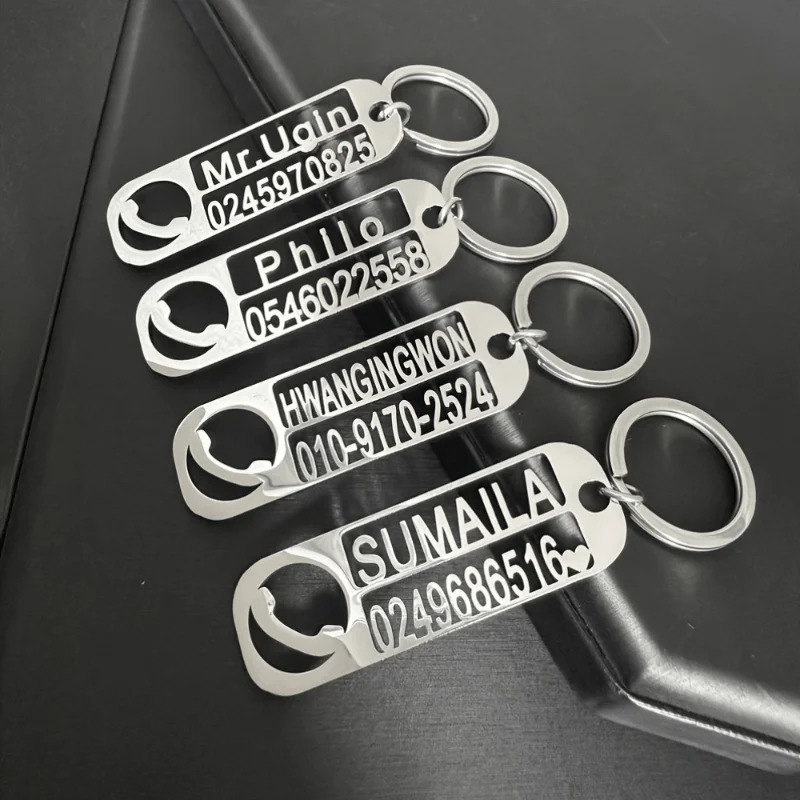 Men's Custom Engraved Keychain - Personalized Stainless Steel Key Ring with Anti-Loss Design, Engraved Phone Number & Name