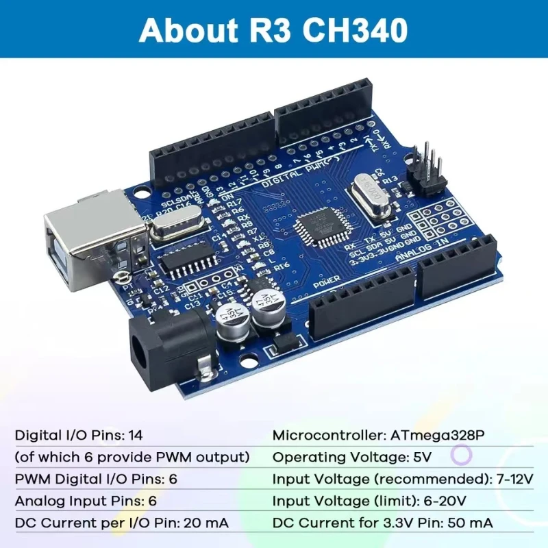 UNO R3 CH340G + MEGA328P SMD Chip 16Mhz untuk Arduino UNO R3 papan pengembangan kabel USB ATEGA328P satu Set