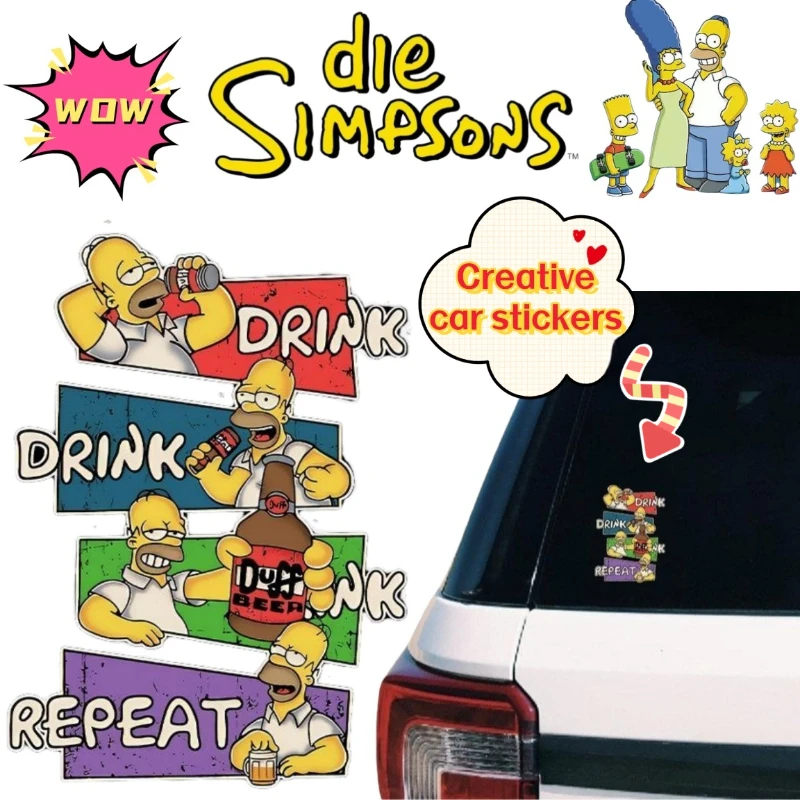 Pegatina Creativa para Auto con Personajes de Los Simpson: Homer, Marge y Maggie, Diseño de Dibujos Animados, Cubre Arañazos, Decorativa y Exquisita