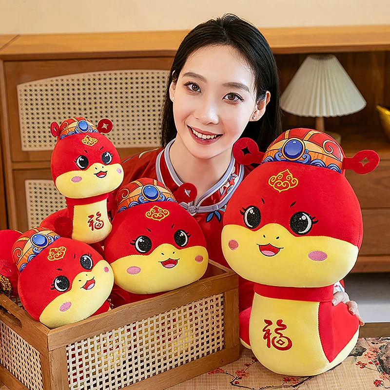 1Pcs 20/25/30cm Fu Character Snake Year Mascot Doll Decora Zodiac Snake Chinese Ornament New Year Gift Plush Toy Accessories