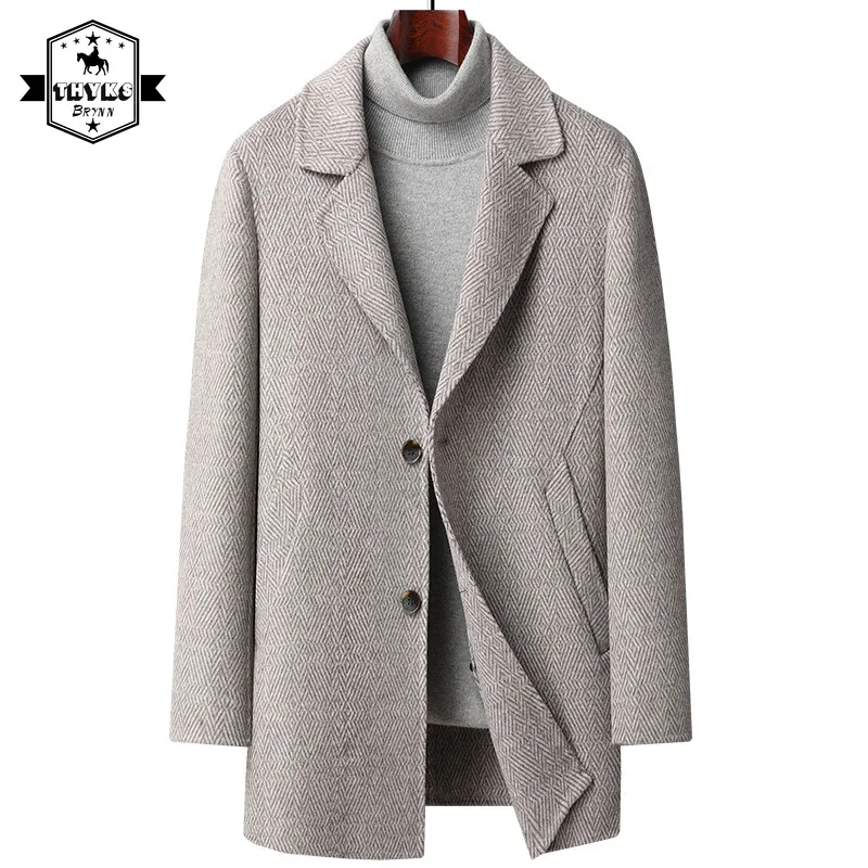 

Detachable Inner Lining Wool Double-Sided Woolen Coat Mens Fashion Luxury Warm Thick Suit Overcoat Male 10%mulberry Silk Winter