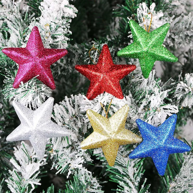 

(6Pcs/bag)7.36Cm Christmas Color Scallion Pink Star Pendant New Year's Match Handmade Diy Design Festival Celebration