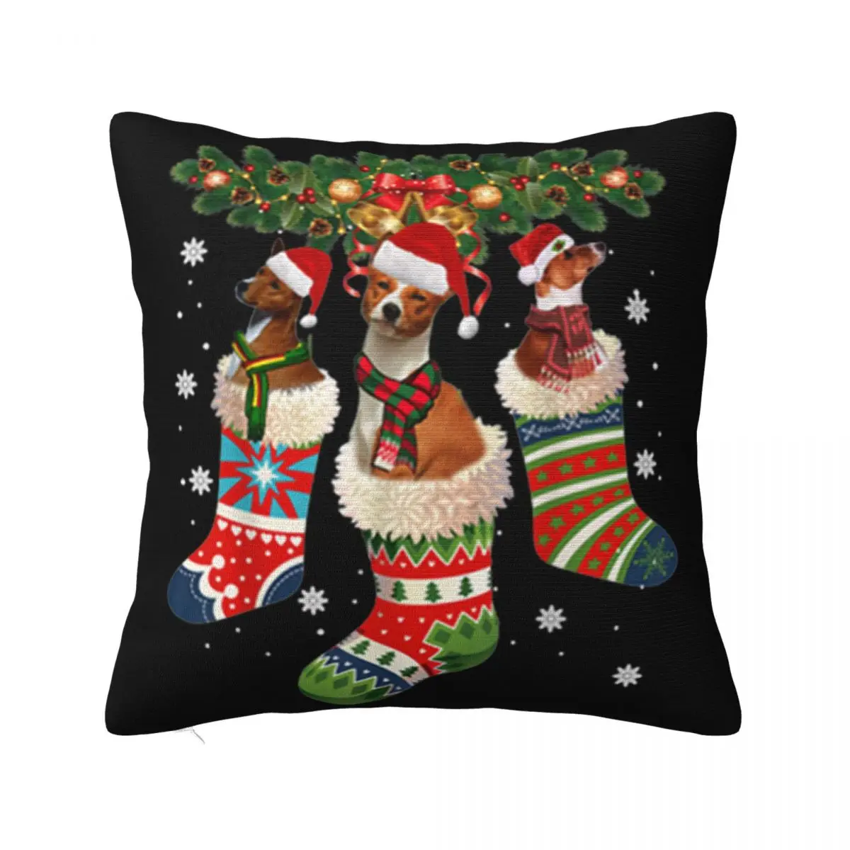 Awesome Three Basenji In Sock Christmas Santa X'Mas Dog Lover Famous Cotton Fitness Pillow Case