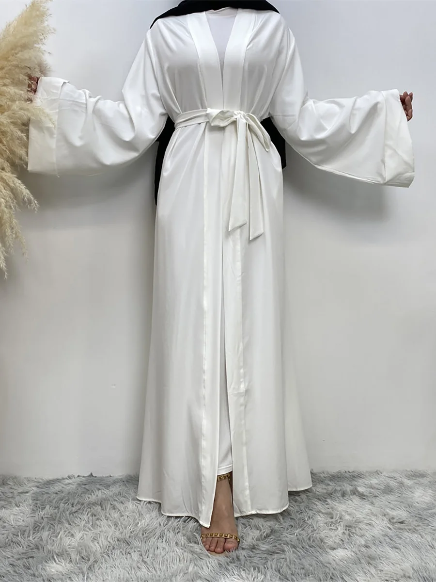 Jednolity, otwarty Kaftan Dubai Abaya kardigan Kimono szata z indyka muzułmański hidżab sukienka Ramadan Abayas dla kobiet Kaftan islamska odzież