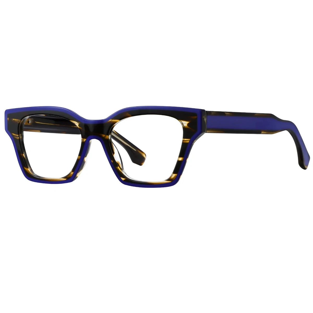 FYTOO Retro Color Block Artistic Tortoiseshell Royal Blue Square Glasses Unisex,Surprise Gift Durable Acetate,Fits Daily Outfits