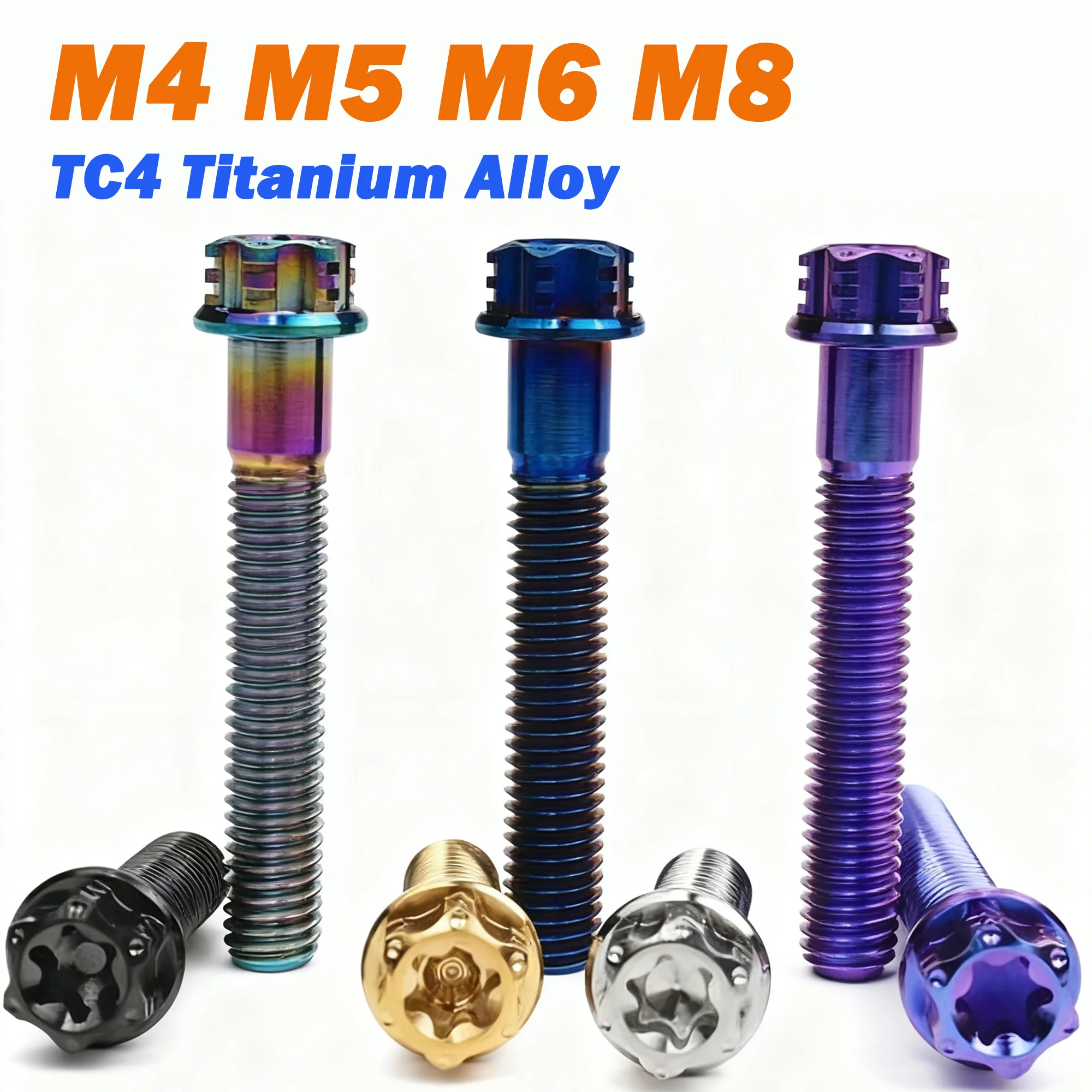 1Pcs TC4 Titanium Alloy Bolt M4 M5 M6 M8 External Hex Flange Torx Six-Lobe Head Screw For Motorcycle Engine Grade 5
