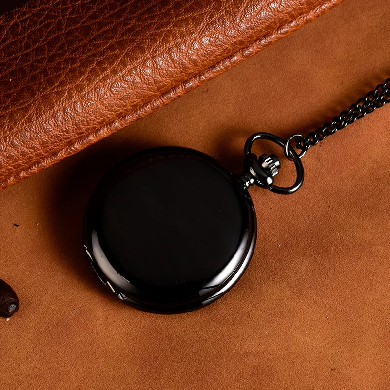Reloj de bolsillo de cuarzo para hombre y mujer, reloj de lujo Vintage con estuche negro liso, cadena Fob con números romanos para colección, relojes de collar