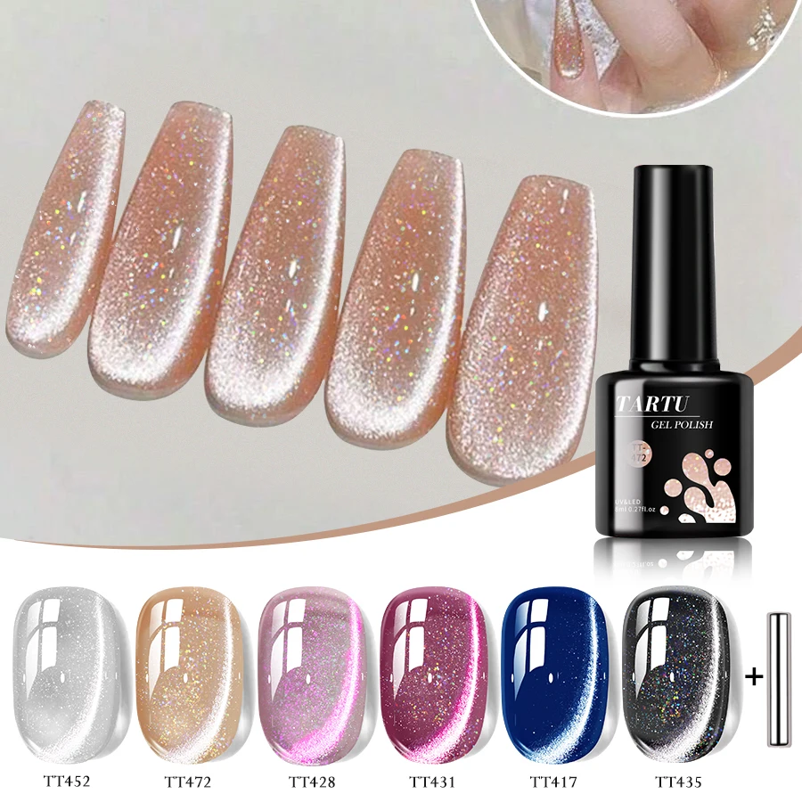 Cat Eye Gel Nail Polish Set 6pcs, Pink Green Purple 6 Colors Semi-permanent Gel Polish Kit, Soak Off Uv/Led,Nail Art Manicure