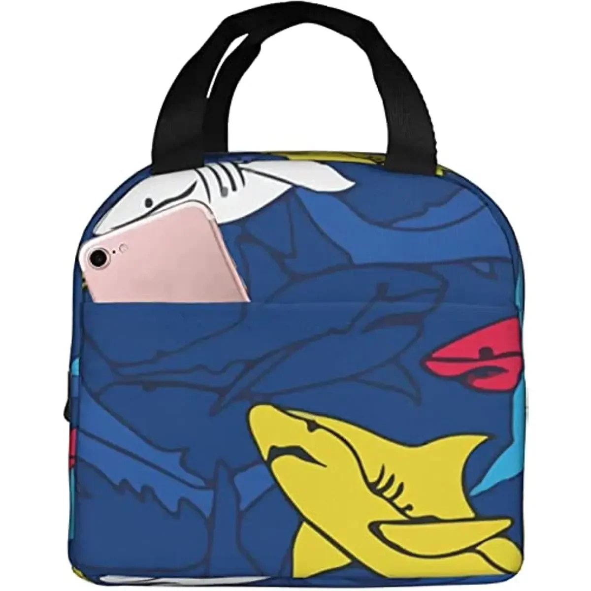 Reusable Lunch Tote Bag Colorful Shark Underwater Insulated Lunch Bag Durable Cooler Lunch Box