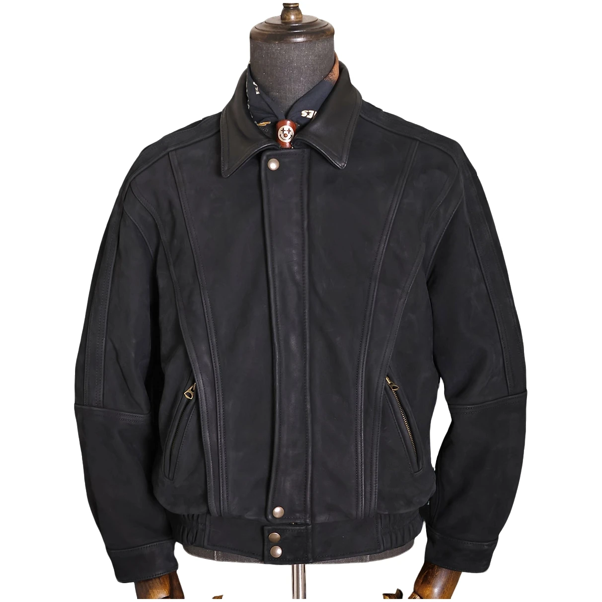 

Black Winter Leather Jacket Men Vintage Style Plus Size 5XL Genuine Natural Cow Suede Loose Turn-Down Collar Leather Coat