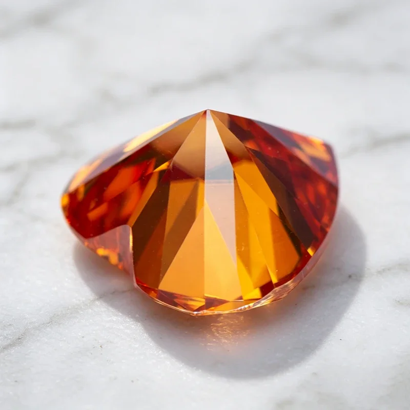 Moissanite Stone Heart Shape Orange Color Charms Gemstone for DIY Jewelry Making Materials Pass Diamond Tester with Certificate