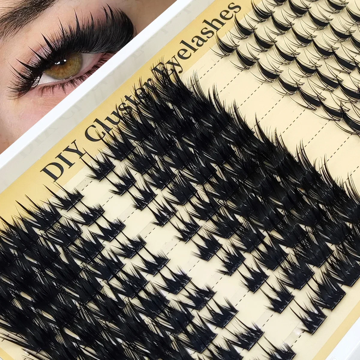 HBZGTLAD Vorgefertigte Fox-Eye Fluffy Lashes Manga Wimpernbüschel Natürliche Katzenaugen-Wimpern mit Spitzen-Wimpernbüscheln und unteren Wimpern – Detail 4
