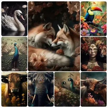 5D DIY Vintage Floral Wildlife Diamond Painting, Retro Animal Combination Wall Art Picture For Living Room Home Decor