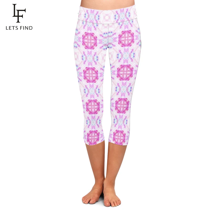 Letsfind 2020 Zomer Nieuwe Tie-Dye Digital Printing Womens Fashions Capri Leggings Hoge Taille Zachte Fitness Broek