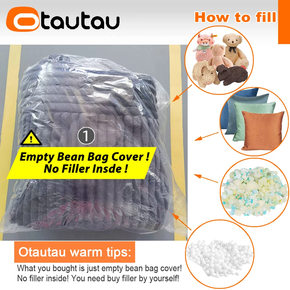 OTAUTAU 140x180cm Thick Soft Faux Fur Bean Bag Cover Pillowsac DD190【No Filler Inside! You Need To Buy Filler By Yourself !】