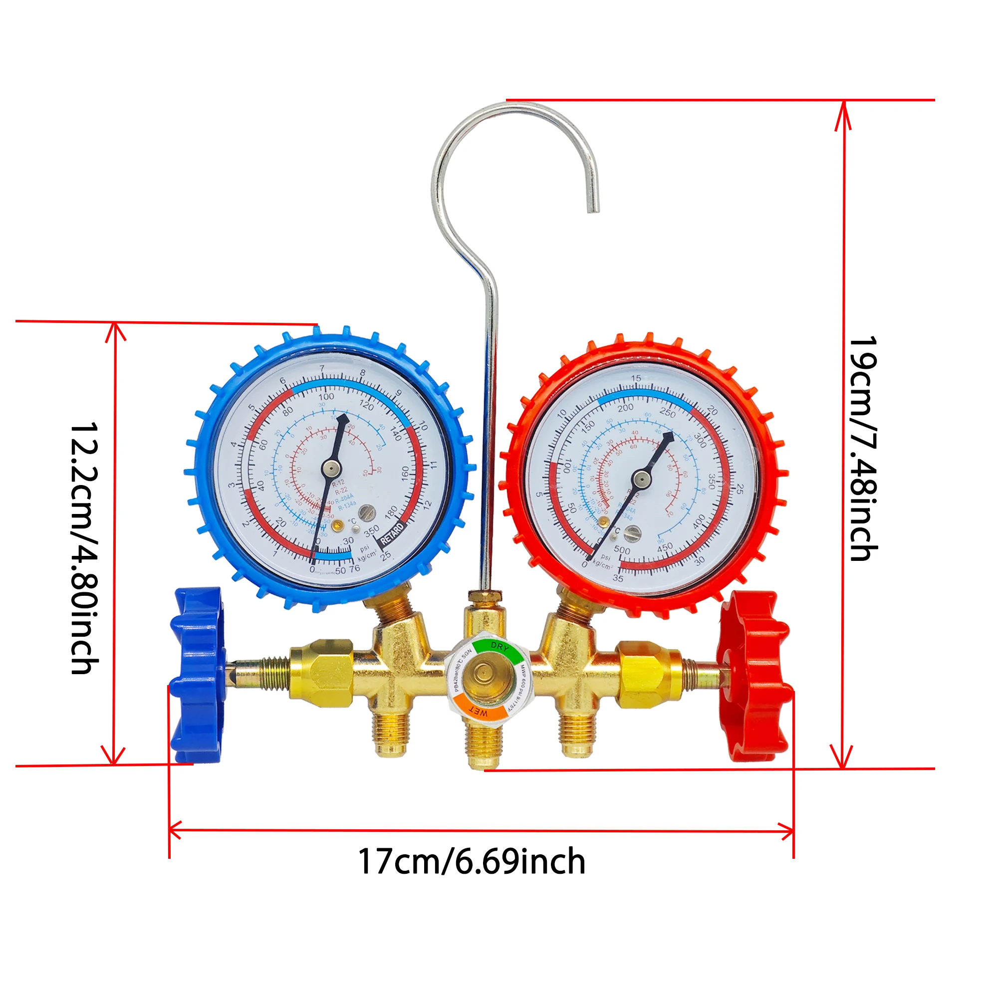 R-12 R-22 R-404A R-134a Manifold Gauge Set HVAC A/C Refrigeration Charging Service with Hoses Adjustable Couplers Adapter Can Ta