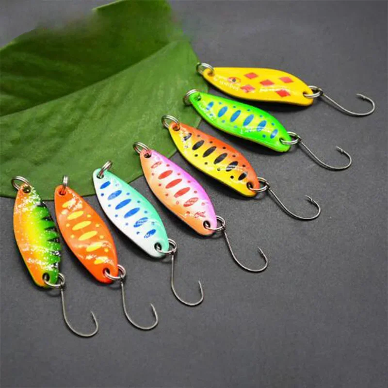7 sztuk/partia 3.5g 3.4cm sprzęt wędkarski przynęta wędkarska metalowa łyżka przynęta przynęta na pstrąga Bass łyżki małe twarde cekiny Spinner łyżka — zdjęcie 5
