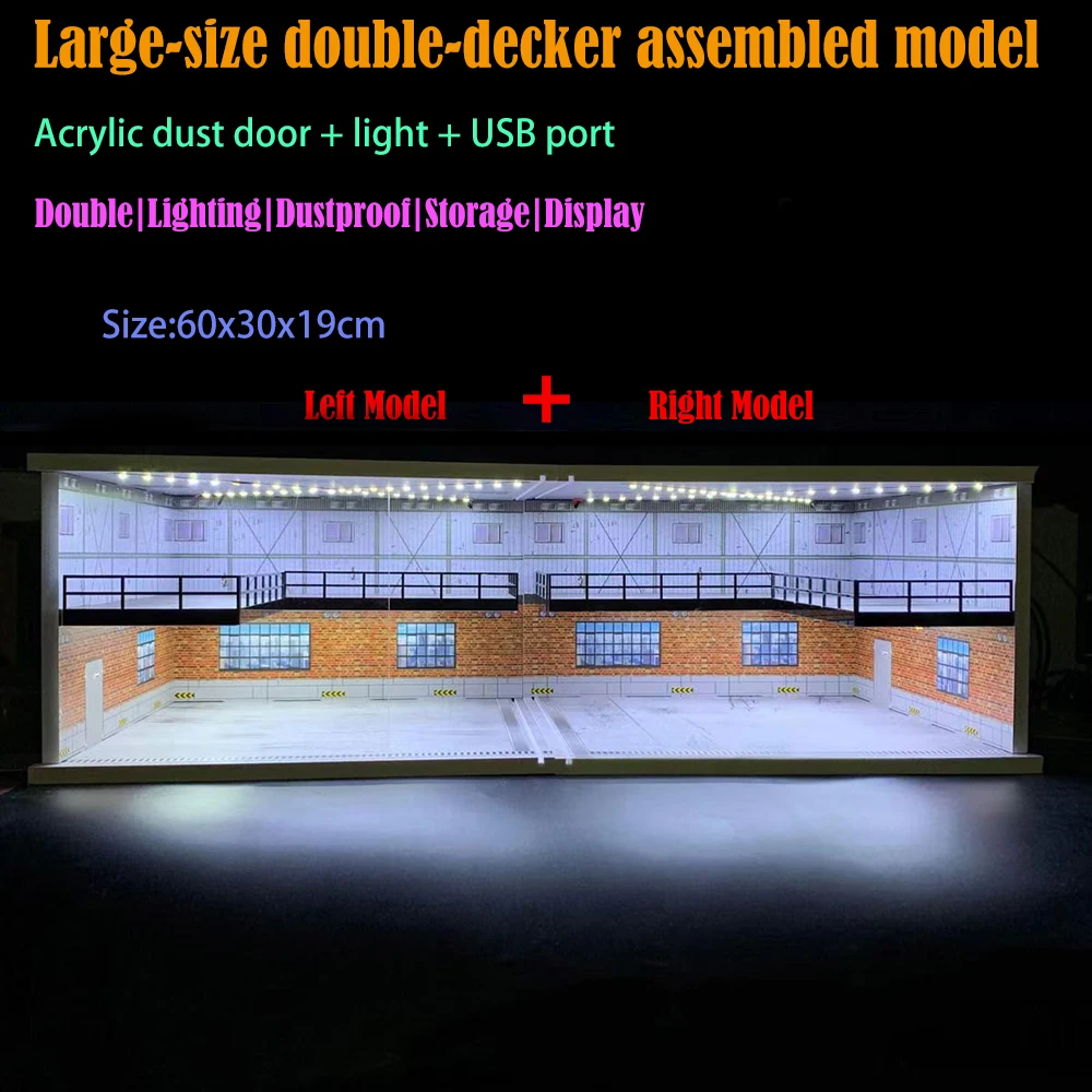 1/64 1/18 1/24 1/32 1/43 Scale Car Garage Diorama Models Set Scene LED Parking Lot Model for Matchbox Hot Wheels Collection