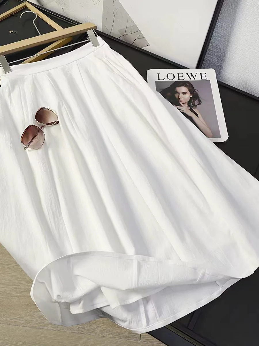 Soft White Moonlight Commute Versatile Mid-Length Slim High Waist Elastic A-Line  Skirt for Women Gentle A-Line Skirt