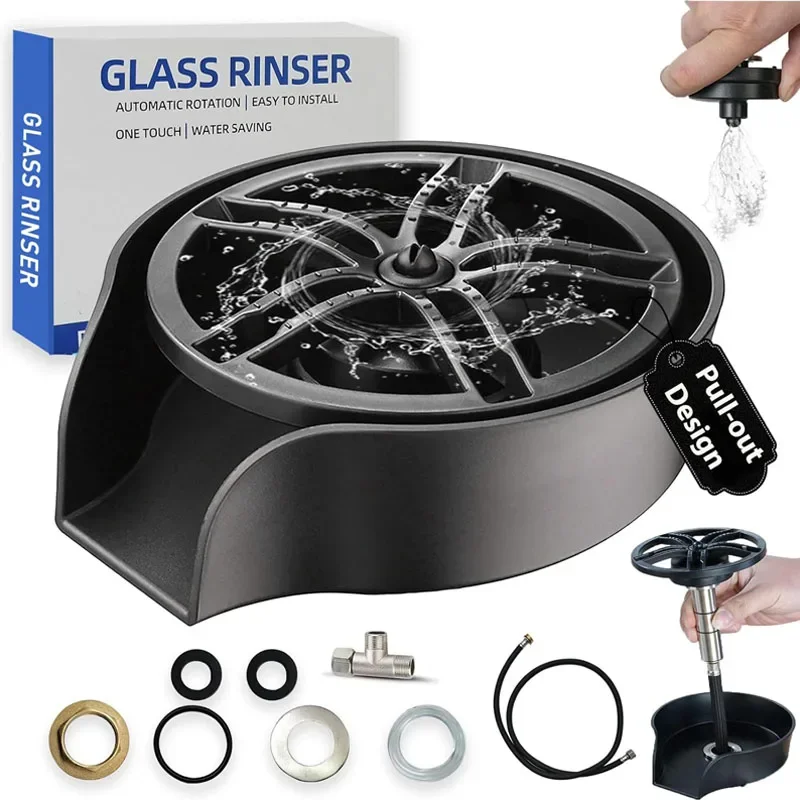 

2in1 Glass Rinser For Kitchen Sink Pull Out Spray Head Automatic Rotating High-Pressure Press Cleaner Sink Bottle Cup Washer