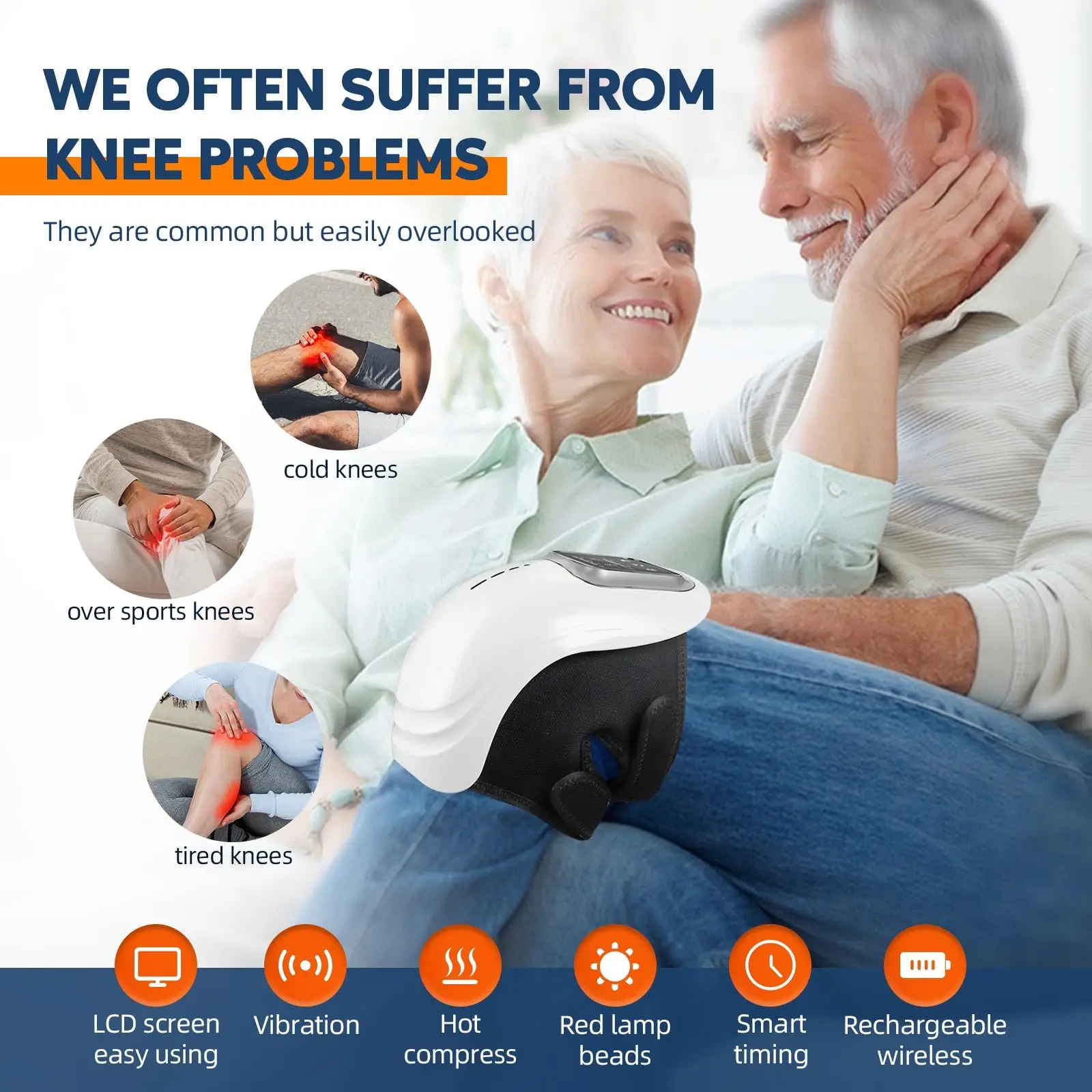 Masajeador de rodilla inalámbrico inteligente con calor y vibración, dispositivo relajante de presión de aire para comodidad diaria, regalo calmante muscular