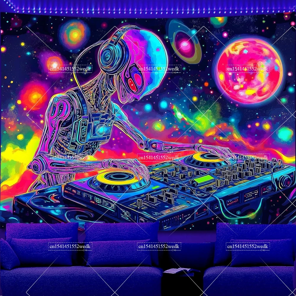 Blacklight Space Alien Tapestry UV Reactive Galaxy Planet Glow In Dark Neon DJ Tapestrys Art Posters Party Backdrops Aesthetic