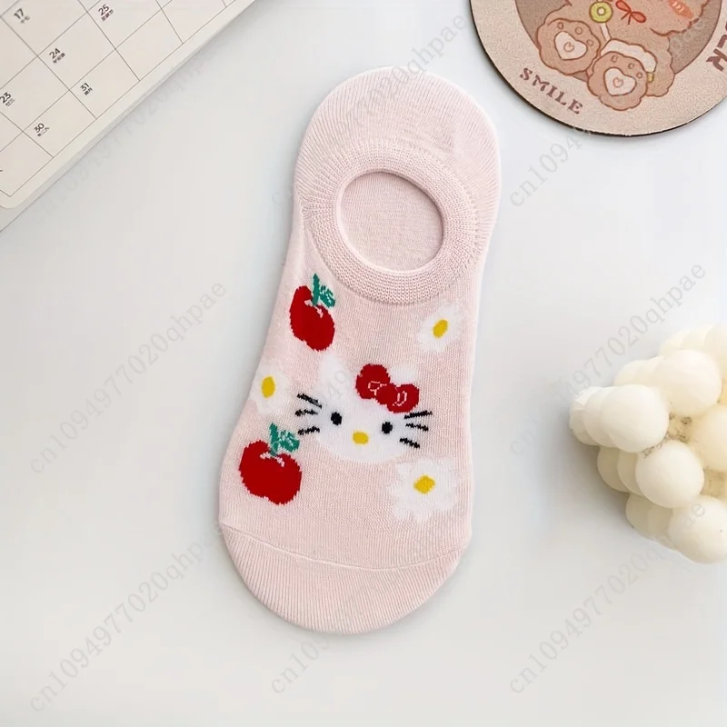 5-Pack Women's Breathable Sweat-Absorbent Soft Comfortable Cute Sweet Cartoon Hello Kitty Casual No-Show Socks view 6