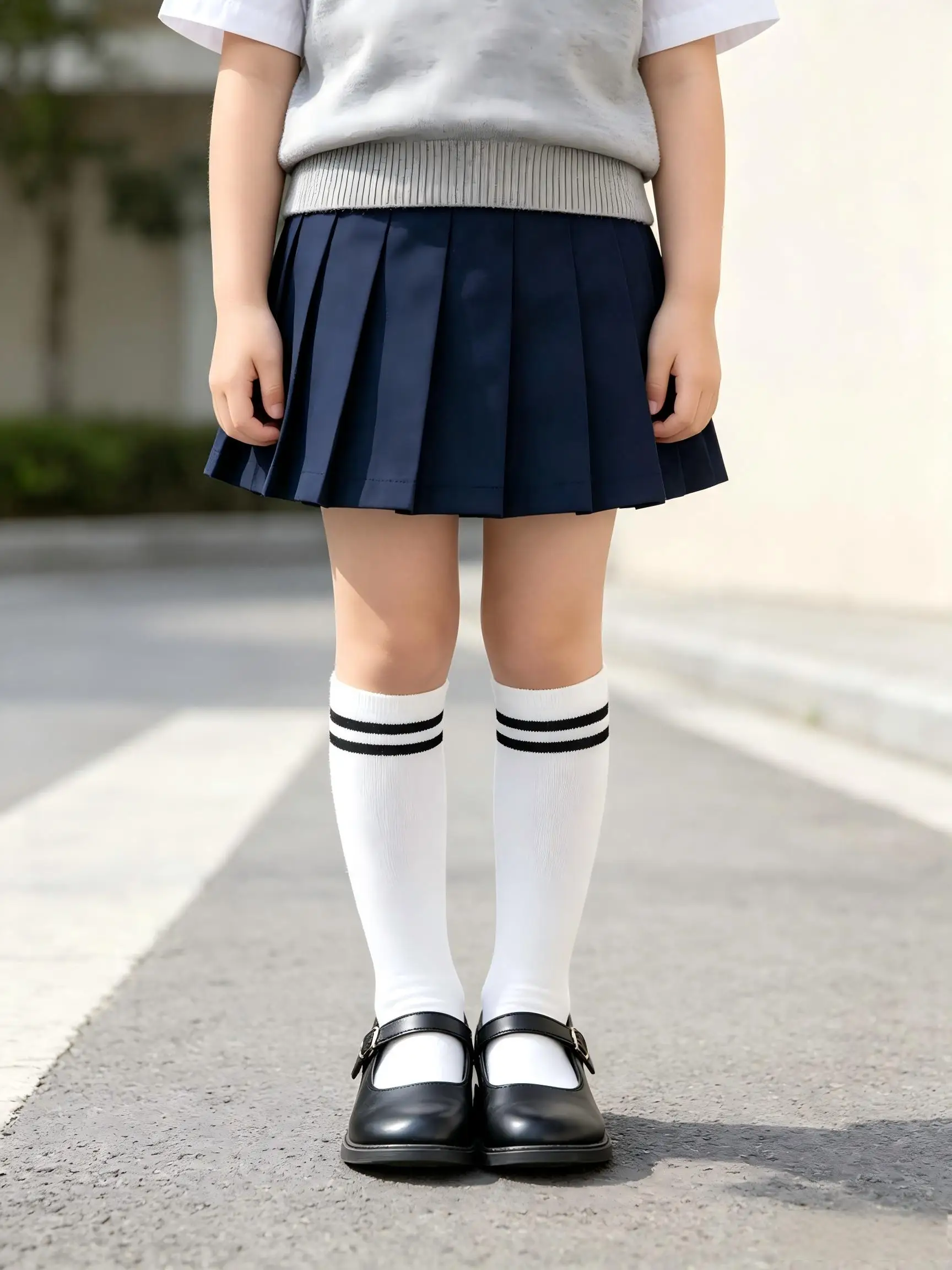 2Pairs Girls Striped Knee High Socks Preppy Style JK Uniform Socks Breathable Nylon Kids Socks For School Casual Daily Wear 3‑8Y