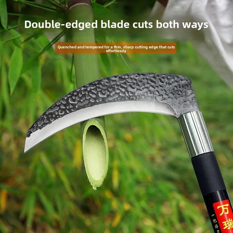 Crescent Long Handle Sickle Farm Grass Cutting Corn Harvesting Weeding Outdoor Logging Work