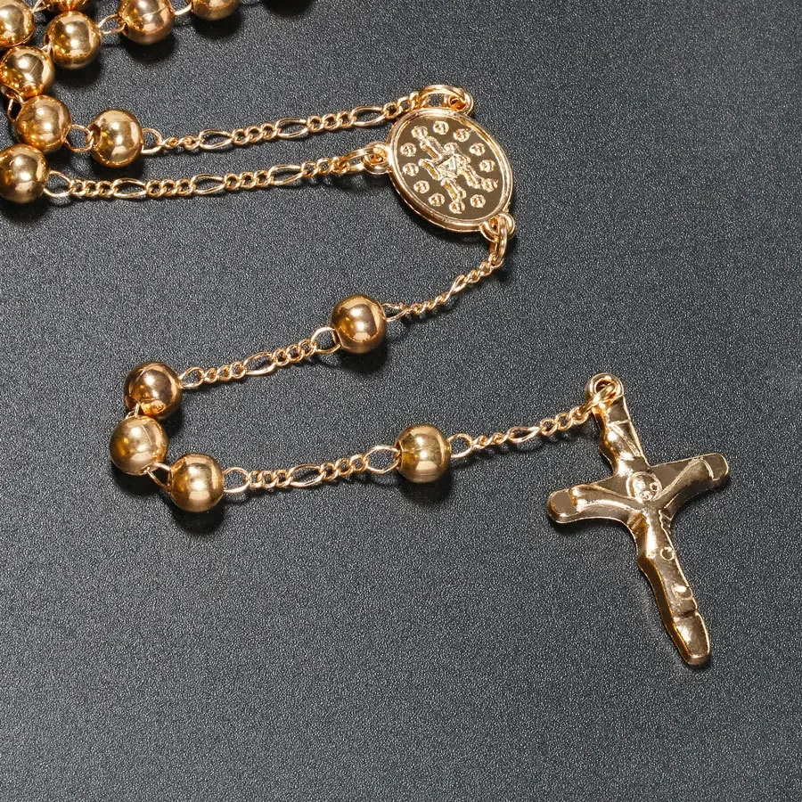 Catholic Rosary Pendant Necklaces For Women 6MM Beads Chain Crucifix Cross Long Necklace Men Religious Praye Jewelry