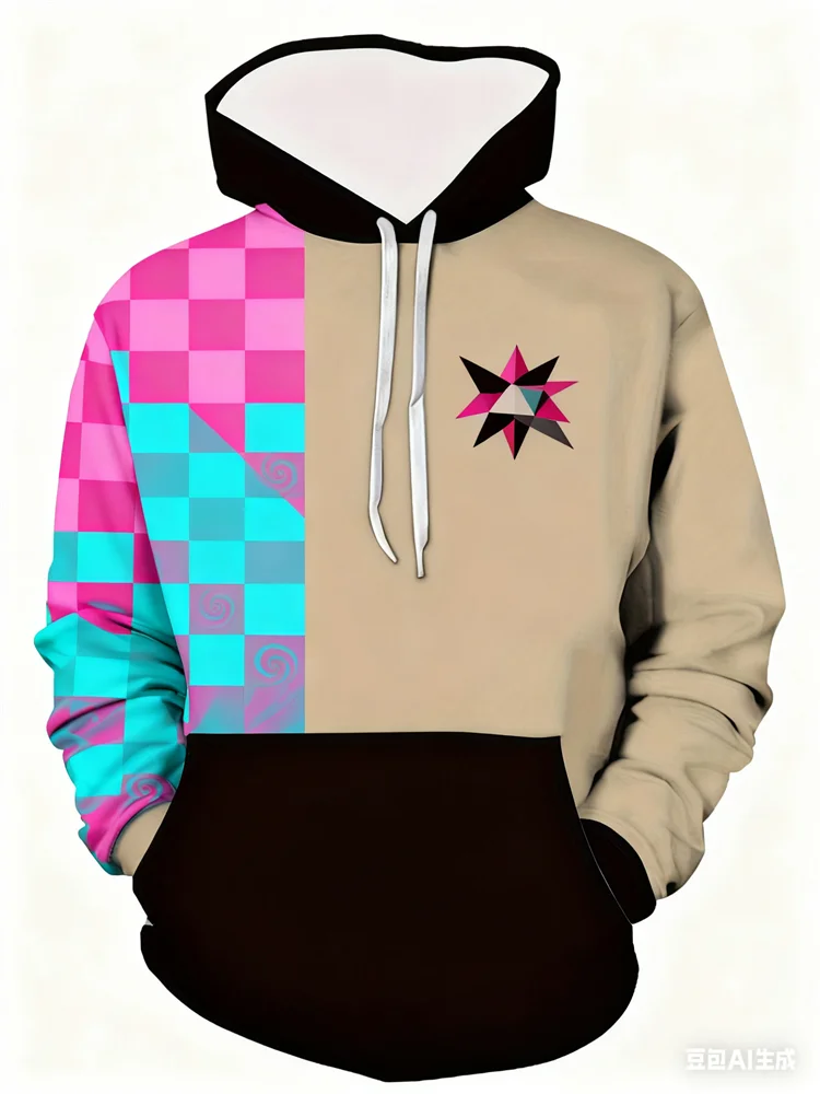 الخريف هوديي للرجال ثلاثية الأبعاد نمط العرقية المرقعة ملابس منقوشة بكم طويل البلوز الملابس موضة الشارع كنزة بمقاس كبير القمم