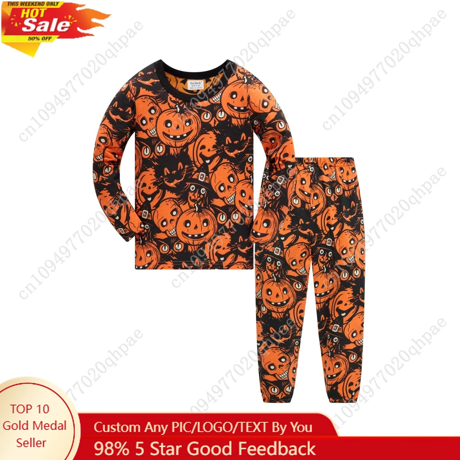 

Halloween Pajamas for Kids Pumpkin Print 100% Cotton Soft Pajama Set Boys Girls 1-8 Years Long Sleeve Nightwear