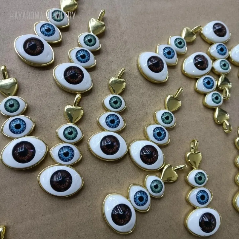 Islam Metal Gold Color Jewelry Copper Pendant Religious Evil Turkish Eye Heart Shaped Earrings or Necklace Pendant Popular