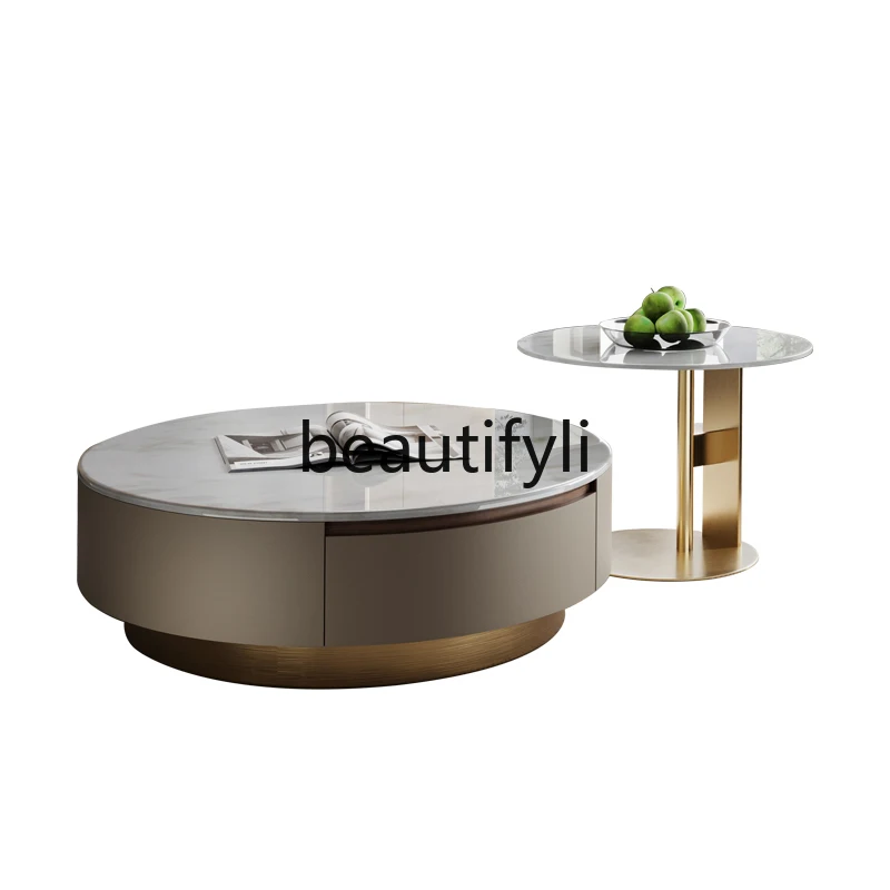 

Marble coffee table living room light luxury high-end household high-end atmospheric round TV cabinet