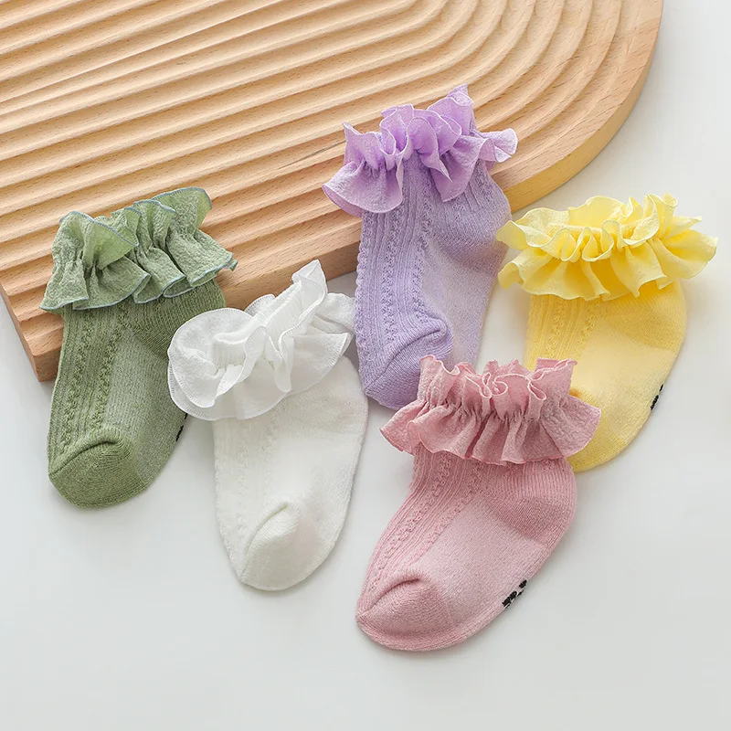 

New Cute Kids Sock Newborn Toddlers Girls Ruffled Socks Frilly Cotton Ankle Baby Socks with Lacework Decoration