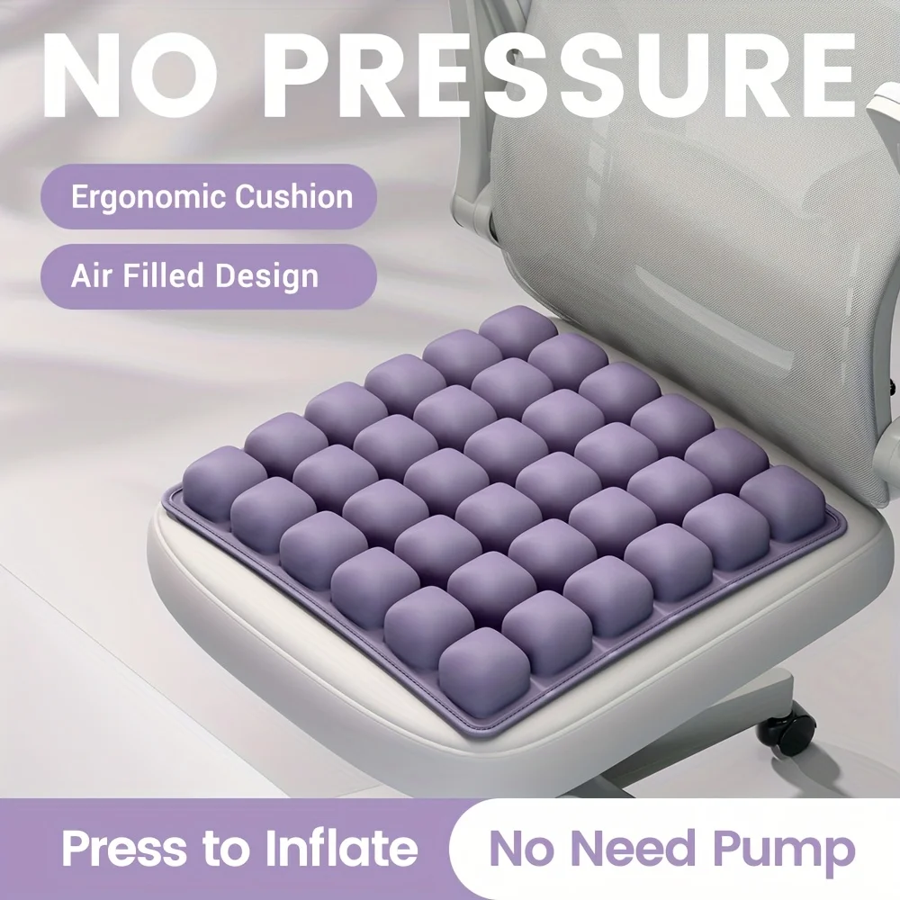 Press to Inflate Air Cell Seat Cushion 36 Cells Breathable Pressure Relief Inflatable Adjustable Firmness Office Wheelchair Car