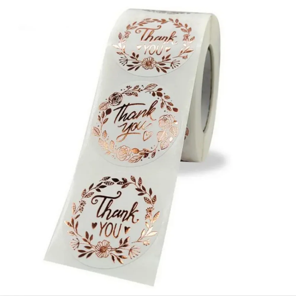 500 Sheets/Roll Thank You Sticker Monogrammed Floral Pattern Stickers For Envelope Sealing Business Take Out Food Labels Sticker