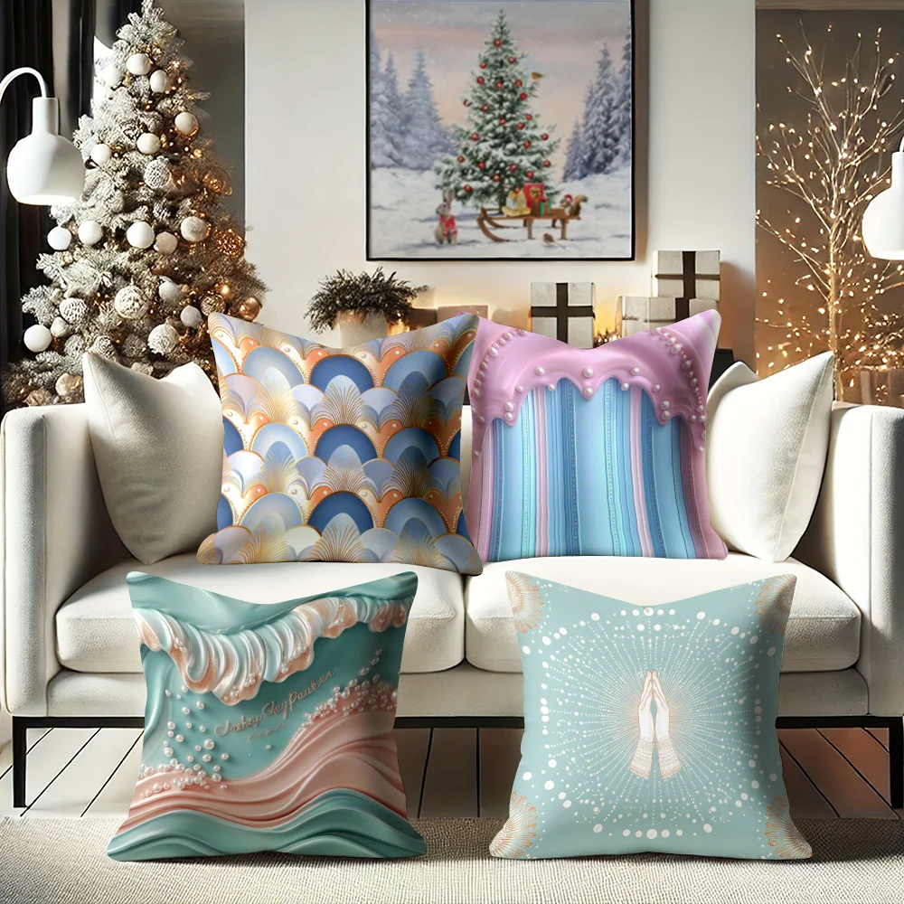 Elegant waves pearl design digital printing pillow cover Short plush Suitable living rooms bedrooms sofas throw cushion cover