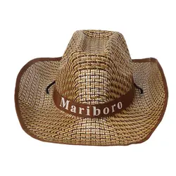 Men Retro Western Cowboy Summer Straw for Sun Hat Wide Curly Brim Letters Printe Drop Shipping