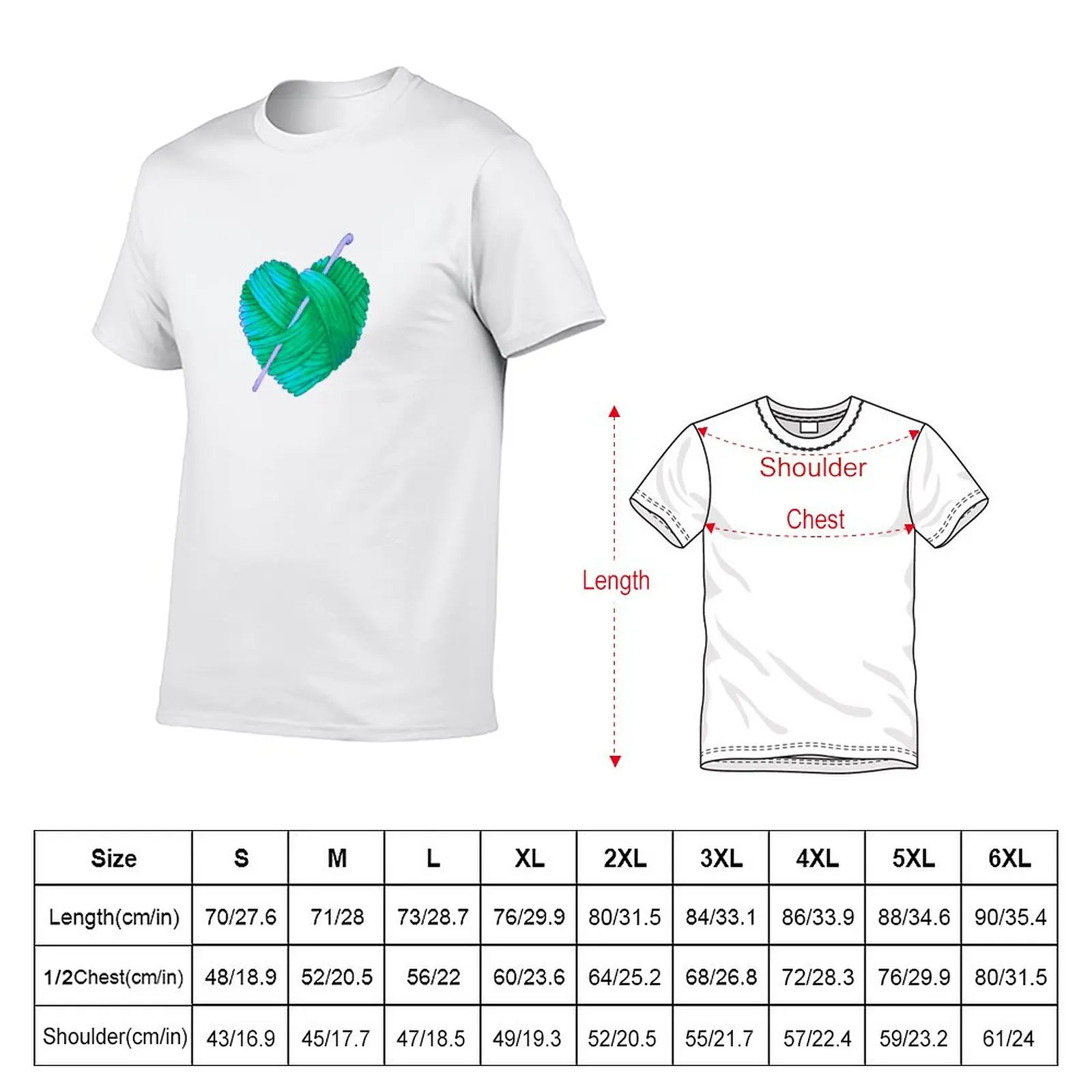 Cute Heart Ball of Yarn and Crochet Hook in Teal Green Blue T-Shirt boys animal print shirt graphics Short sleeve tee men