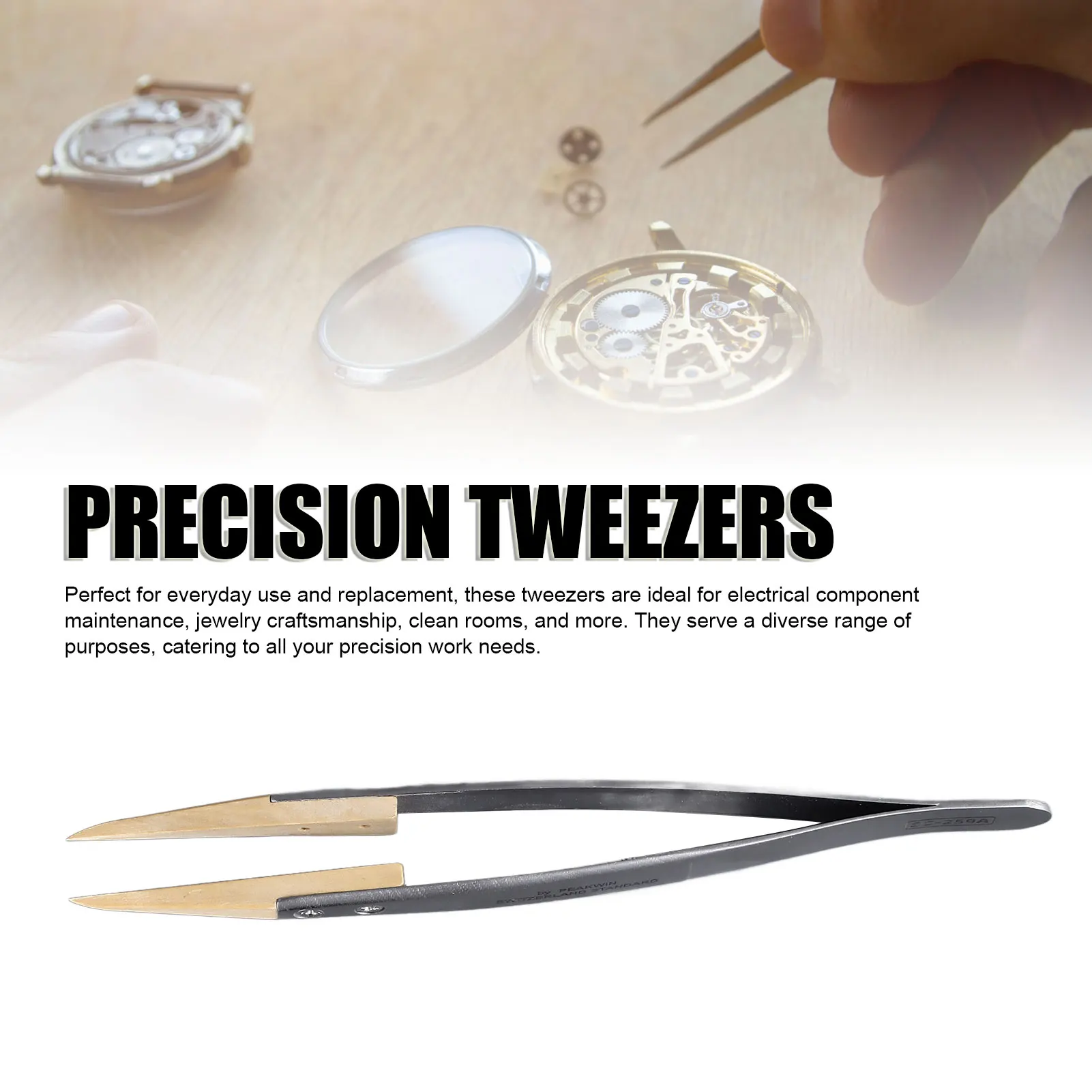Precision Tweezers Watch Repairing Anti Slip Lock Pointed Replaceable Wooden Tips Anti Magnetic Tweezers 27 Size for Modeling