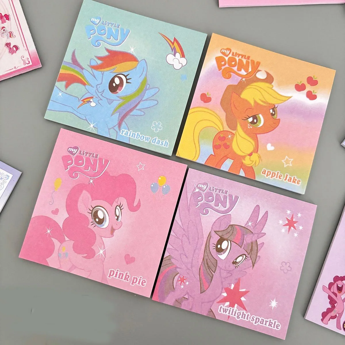 4Pcs Kawaii My Little Pony Note Pad Pinkie Pie Fluttershy Rainbow Dash Cartoon Anime Stickable Message Book Student Gift Kid Toy