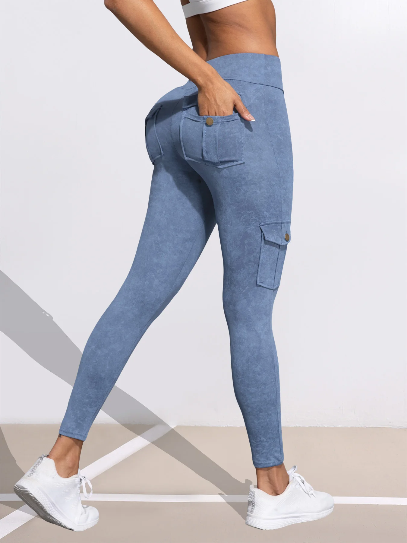 1/3 PCS Washed Print Work Pocket Women Leggings Elastic Butt Lifting Fitness Tights 2025 New Athletic Pants Fashion Streetwear